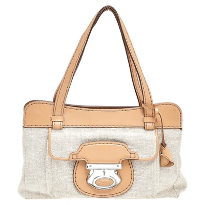 Pre-owned Tod's Beige/brown Canvas And Leather Satchel