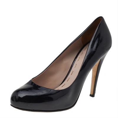 Pre-owned Miu Miu Black Patent Leather Round Toe Pumps Size 40