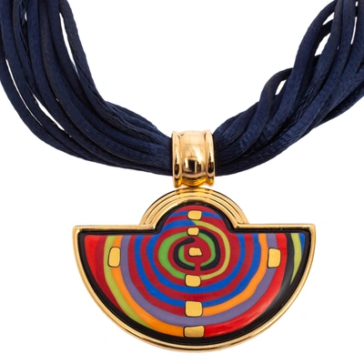 Pre-owned Frey Wille Hommage &agrave; Hundertwasser Spiral Of Life Half Moon Pendant Necklace In Multicolor
