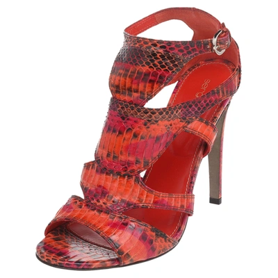 Pre-owned Sergio Rossi Multicolor Snakeskin Ankle Strap Sandals Size 39