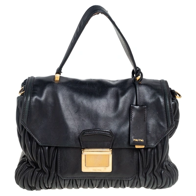 Pre-owned Miu Miu Black Matelassé Leather Push Lock Top Handle Bag