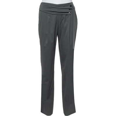 Pre-owned Emporio Armani Grey Wool Pleated Detail Trousers M