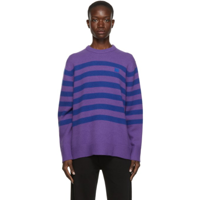 Acne Studios Purple & Blue Wool Striped Patch Sweater In Purple/blue