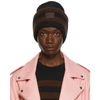 Acne Studios Face-patch Striped Ribbed-knit Beanie In Black/brown