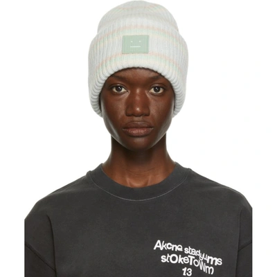Acne Studios Multicolor Striped Face Patch Beanie In Green