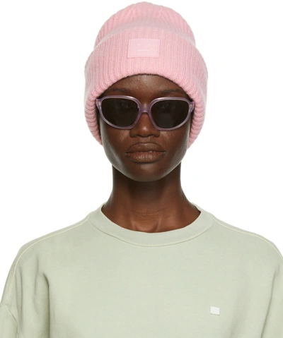 Acne Studios Pansy Face Patch Rib Wool Beanie In Pink