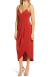 Lulus Reinette V-neck Midi Dress In Rust Reddnu