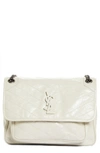 Saint Laurent Niki Medium Crinkled Calf Flap-top Shoulder Bag In White
