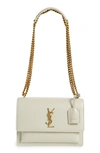 Saint Laurent Medium Sunset Leather Shoulder Bag In Crema Soft