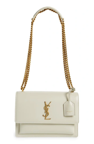 Saint Laurent Medium Sunset Leather Shoulder Bag In Crema Soft