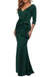 Xscape Ruched Scuba Ruffle Gown In Hunter