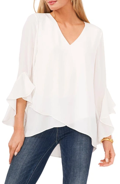 Vince Camuto Flutter Sleeve Crossover Top In New Ivory