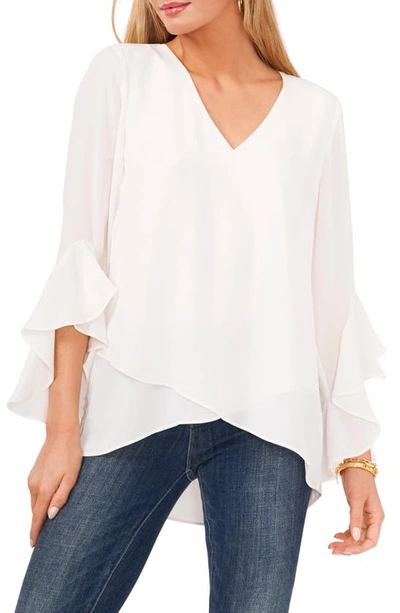 Vince Camuto Flutter Sleeve Crossover Top In White