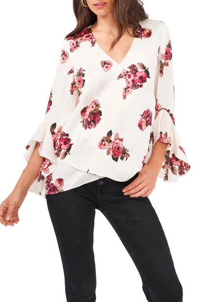 Vince Camuto Floral Flutter Sleeve Tunic In New Ivory