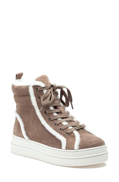 Jslides Nadal Suede Faux Fur High-top Trainers In Taupe Suede