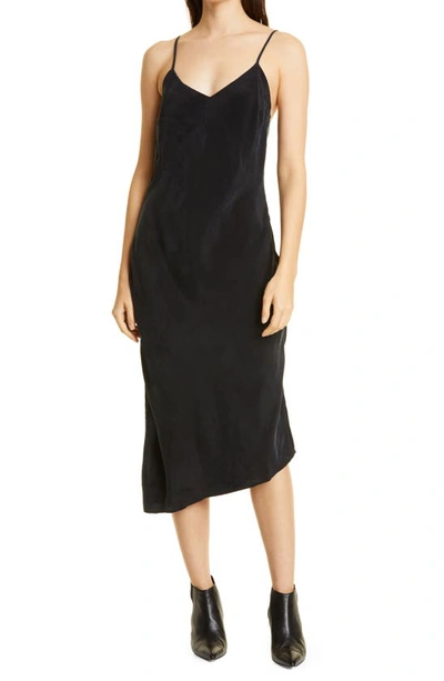 Ag Asymmetric Midi Slipdress In True Black