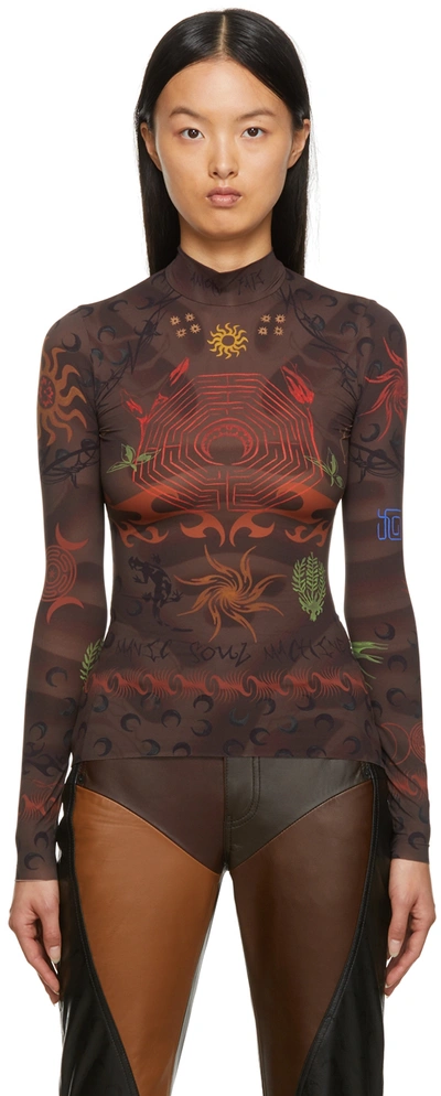 MARINE SERRE 　Second Skin Tattoo Top Marine Serre Beige Tattoo Printed Jersey Second Skin