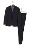 Hart Schaffner Marx Navy Red Windowpane New York Two Button Notch Lapel New York Fit Suit In Navy