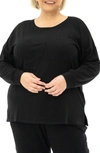 Nina Leonard Oversized Long Sleeve Top In Black