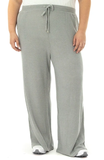 Nina Leonard Waffle Knit Pants In Light Grey