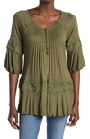 Forgotten Grace Scoop Neck Button Front Tunic In Olive