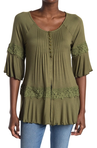 Forgotten Grace Scoop Neck Button Front Tunic In Olive
