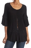 Forgotten Grace Scoop Neck Button Front Tunic In Black