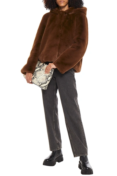 Sandro Faux Fur Hooded Jacket In Brown