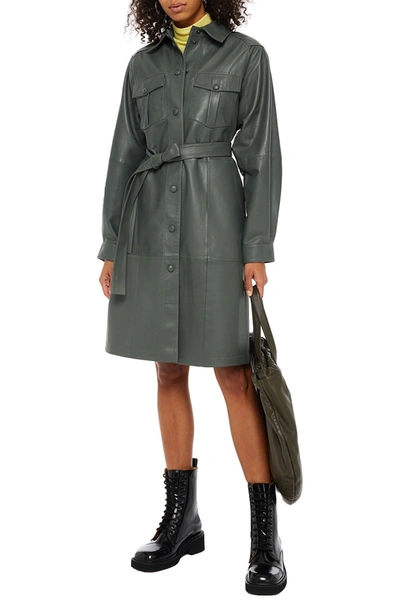 Gestuz Saffi Belted Leather Shirt Dress In Green