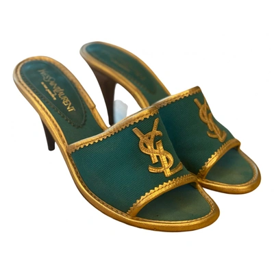 Pre-owned Saint Laurent Cloth Mules In Turquoise