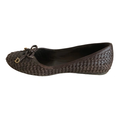 Pre-owned Dior Leather Ballet Flats In Brown