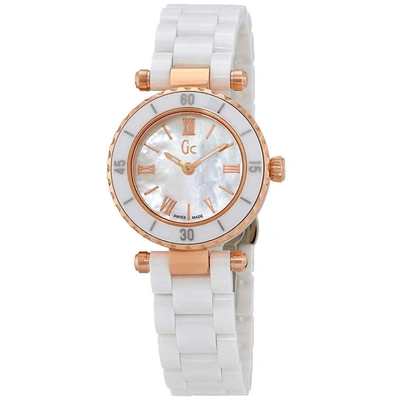 Guess Chic Mother Of Pearl Dial Ladies Ceramic Watch X70011l1s In Gold Tone,mother Of Pearl,pink,rose Gold Tone,white