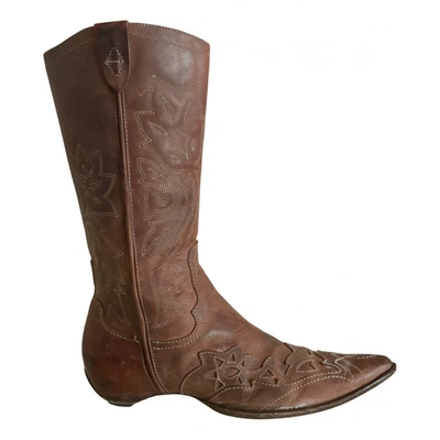 Pre-owned Ash Leather Western Boots In Camel