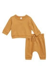 Nordstrom Babies' Print Fleece Sweatshirt & Pants Set In Tan Cinnamon