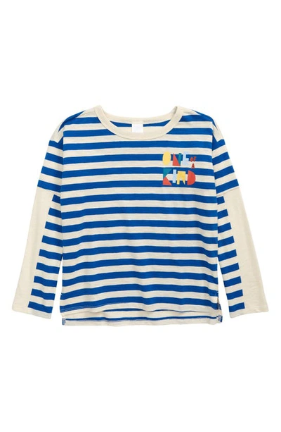 Open Edit Kids' Stripe Organic Cotton T-shirt In Blue Olympus- Ivory Stripe
