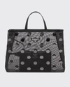 Prada Mesh Polka Dot Sequin Tote Bag In F0002 Nero