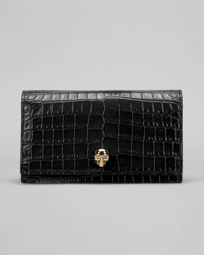 Alexander Mcqueen Mini Mock-croc Crossbody Bag With Small Skull In Black