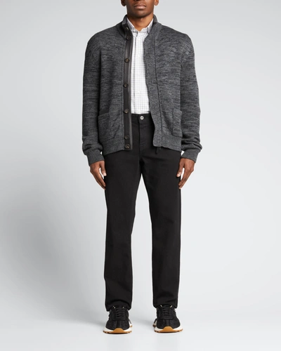 Brioni Men's Wool-cashmere Cardigan Sweater In Grey Black