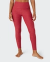 Beyond Yoga Caught In The Midi High-waist Space-dye Leggings In Currant Red Heath