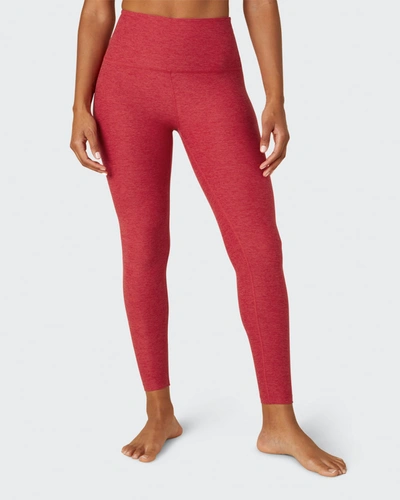 Beyond Yoga Caught In The Midi High-waist Space-dye Leggings In Currant Red Heath
