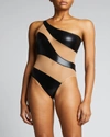 Norma Kamali Snake Mesh One-shoulder High-cut One-piece Swimsuit In Black Foil