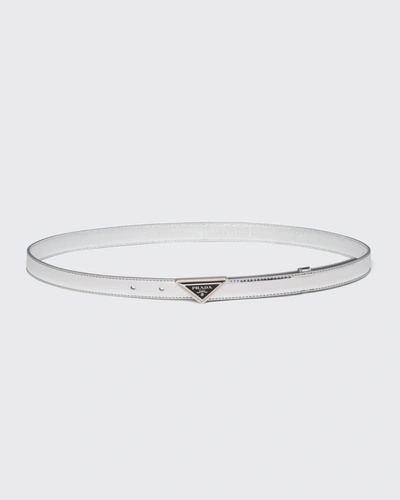 Prada Triangle Logo Leather Belt In F0118 Argento