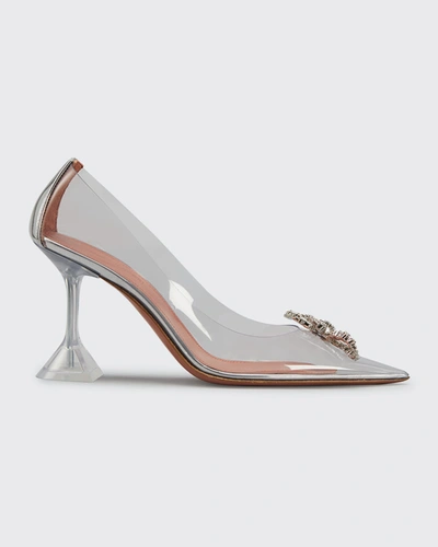 Amina Muaddi Rosie 95mm Crystal Bow Glass Pumps In Transparent