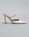 Amina Muaddi Gilda Crystal Pointed Pedestal Mules In White