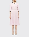 Prada Pleated Crepe Midi Dress W/ Contrast Sequined Trim In F0106 Ciclamino