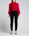 Frame Long-sleeve Silk Bow Blouse In Garnet
