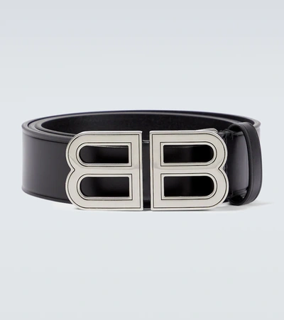 Balenciaga Hourglass Logo Buckle Leather Belt In Black