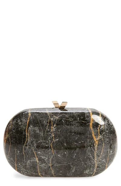 Olga Berg Marbled Oval Clutch In Black