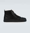 Christian Louboutin Lou Spikes Orlato Studded Leather And Mesh High-top Sneakers In Black/black/bk