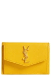 Saint Laurent Uptown Pebbled Leather Flap Card Case In Yellow Fever